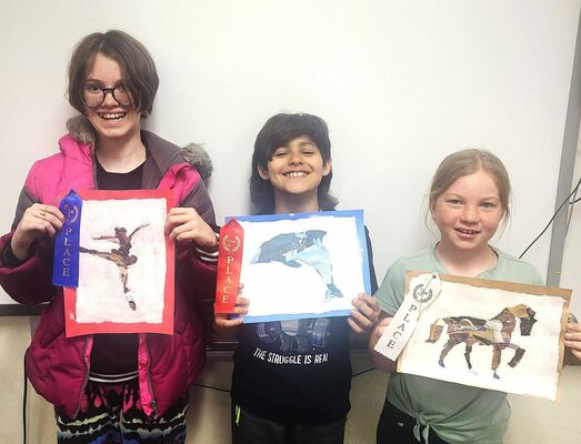 Central High Elementary students who earned ribbons for their art projects in the “Recycled Remnants” category at the first “Art-Rageous Student Art Show” (left to right) are: Sadie Combs, 1st; Gio Barteau, 2nd; and Jennie Johnson, 3rd.