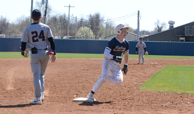 Marlow's Clint Ladon rounds 3rd base and heads for home during the Marlow home game against Clinton, Saturday, March 9. Marlow boys baseball won 8-0. Photo by Toni Hopper/The Marlow Review