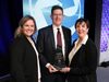 Denise Webber (left), OHA chair elect, president/CEO, Stillwater Medical Center, and Patti Davis (right), president, Oklahoma Hospital Association, present the W. Cleveland Rodgers Distinguished Service Award to Jay R. Johnson, president/CEO, DRH Health, Duncan.