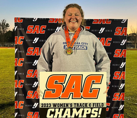 Additionally, Lucas placed on the All Conference Women OCU roster for discus (1st) and shot put (7th), a big accomplishment during her freshman year at OCU. Photo Courtesy of Matt Lucas