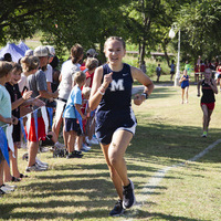 Marlow's Amelia Sanders, 8th grade, gives it her all at the finish line, during the Red Bud Invitational Cross Country hosted by Marlow, Tuesday, Aug. 29, 2023. 
Photos by Toni Hopper
The Marlow Review