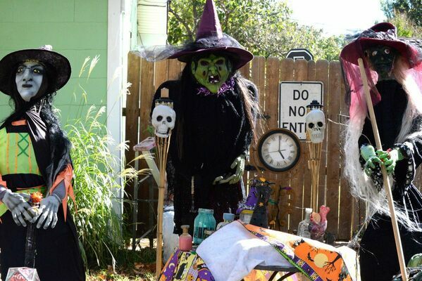 The home on the corner of 4th and Payne St. is an ever-evolving project for Michelle Castoe. She's included the Sanderson Sisters, ghouls and goblins, Jack-o-Lanterns, Warnings of Keep Out and even happy colorful trick-or-treat pumpkin pails hanging from all the tree branches that line her sidewalk. There's so much to see in this fantastic display you'll want to go more than once. Day or night, it's worth the visit. Fans of Halloween, just beware of those spiders! Photo by Toni Hopper/The Marlow Review