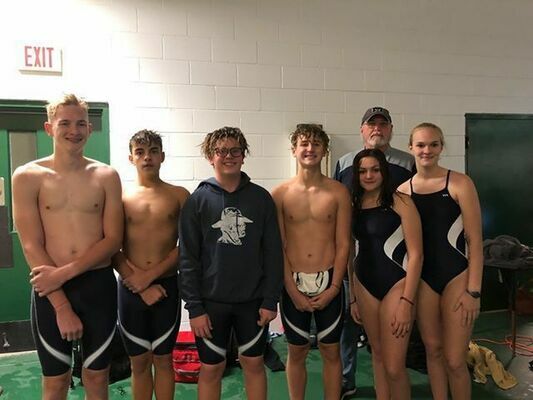 Marlow Swim Team, from left: Caleb Warren, Luke Banks, Karsten Terrell, Gage Davoult, Sage Minyard, Morgan Warren. Coach is John Smith.