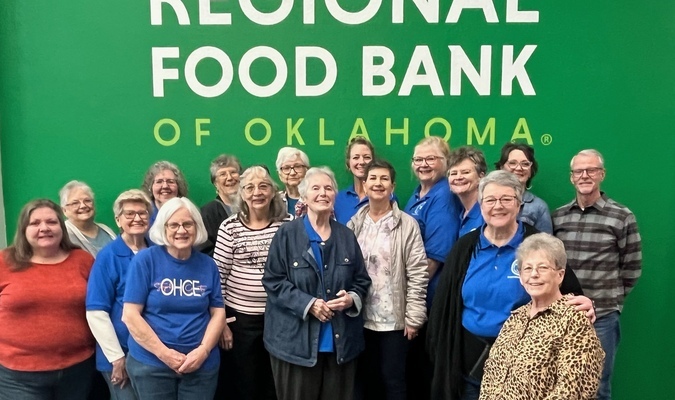 Stephens County OHCE members toured the Regional Food Bank in Oklahoma City, Feb. 2, 2024, to gain information in relation to their state goal of addressing hunger. In 2023, approximately 800 pounds of food were donated by Sunshine OHCE group members to area Blessing Boxes in the county. This outreach project will continue in 2024, along with learning more about the homeless population. Photo submitted by Sue Smith