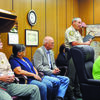 DISCUSSING FINANCES: Stephens County Sheriff’s Department Captain Bobby Bowen speaks during the county commissioners’ meeting Monday morning. The department was disputing some of the numbers commissioners had stated dealing with jail funds from the week before.