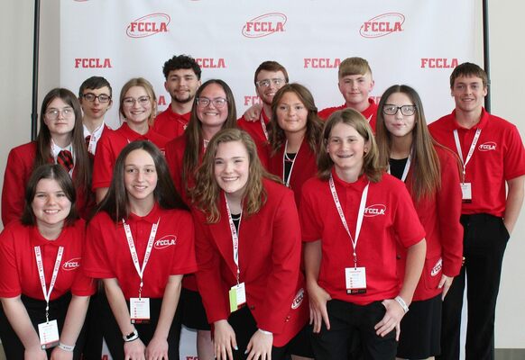 Marlow High School FCCLA students front row, left to right: Kaylee Davis, Brooklynn Castle, Marissa Krautbauer and Gatlin Greer; middle row, l-r: Brianna Dalrymple, Lillie Morningstar, Alivia Elam, Macie Lucas and Kyleigh Baker; and back row, l-r: Syler Narragon, Noah Mora, Bryce Duncan, Camden Hekia and Cooper Redway.